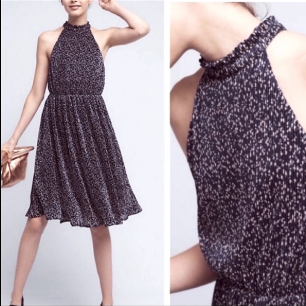Anthropologie HD In Paris Mullari Navy Dot Sleeveless Dress
